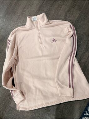 adidas Pale Pink Quarter-Zip Pullover with Mauve Stripes